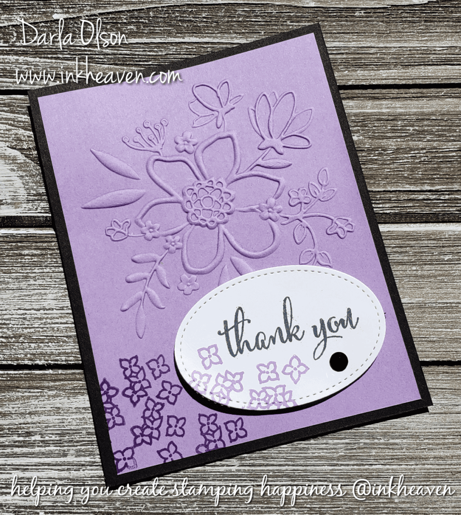 Create a simpler version of the Lovely Floral Thank You Card with the Stampin' Up! Lovely Floral Dynamic Embossing Folder by Darla Olson @ inkheaven