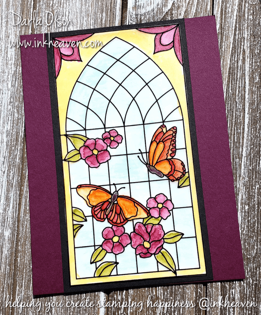 Relax and color graceful glass vellum for this pretty stained glass card at inkheaven
