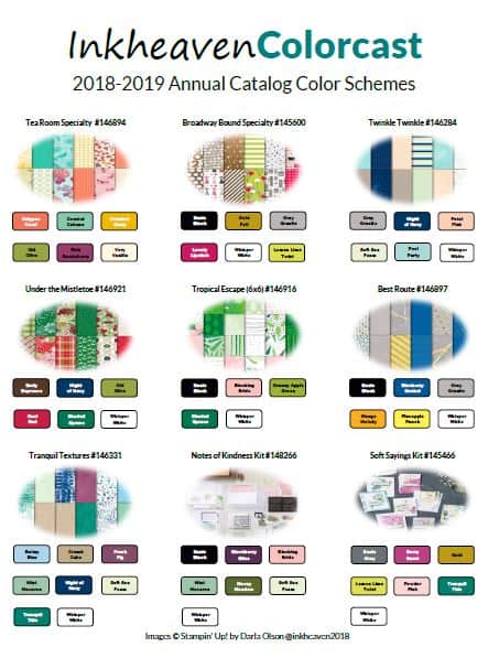15 resources for color combinations for the 2108-2019 Stampin' Up! annual catalog designer series paper compliments of inkheaven