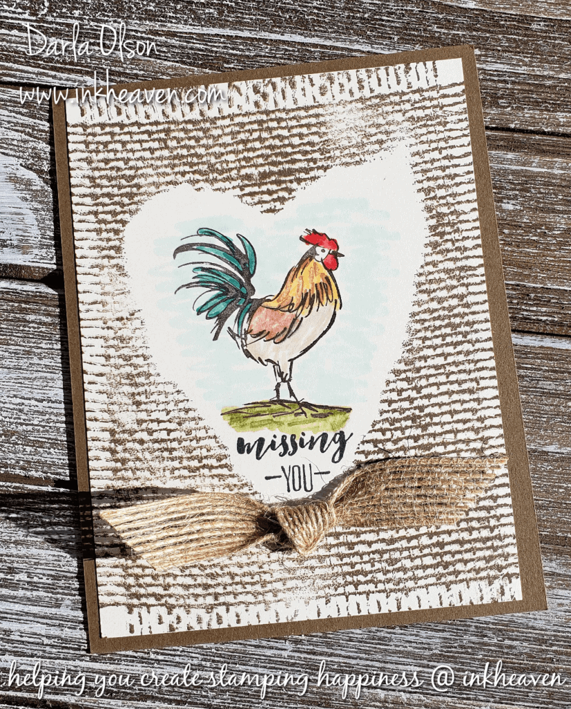 This masked in burlap rooster can't crow for missing you by Darla Olson @inkheaven
